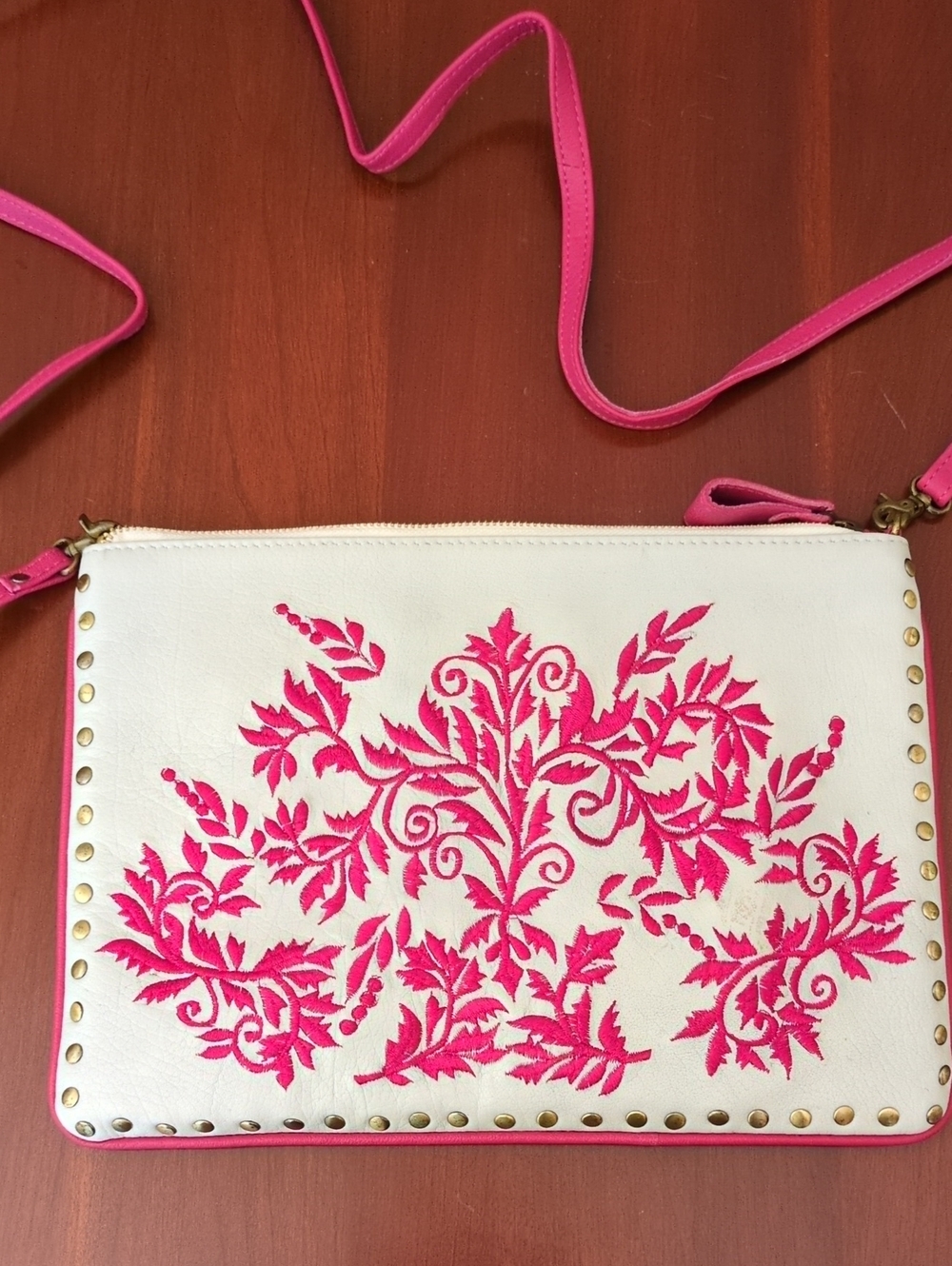 Embroidered Leather Clutch or Crossbody Bag